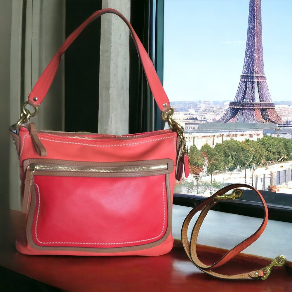 COACH "POPPY" 22432 Leather Color Block Perri Hippie Conv Shoulder/Cross…